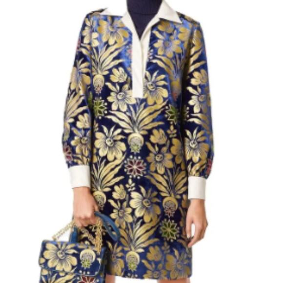 Tory Burch Thelma Floral Print Shift Dress Blue Dahlia size 6 - Picture 1 of 14